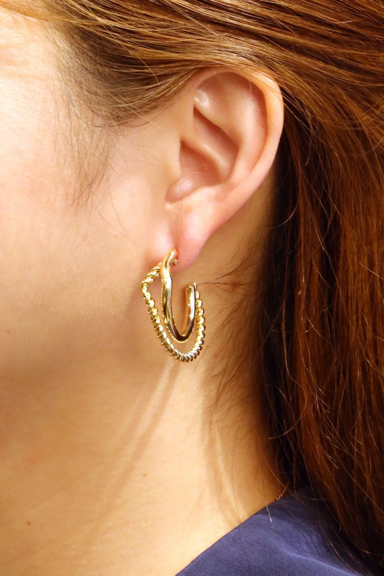 SJE310416 14K Dipped Twist/Solid Post Hoop Earrings