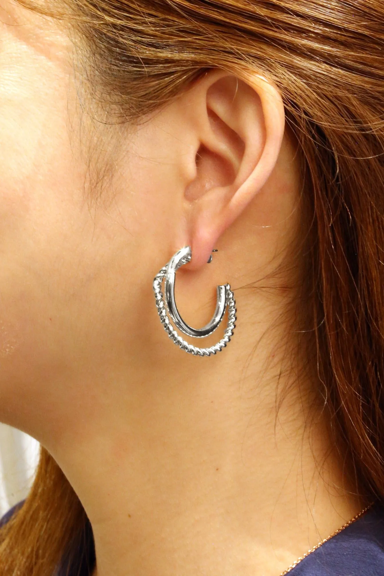 SJE310416 14K Dipped Twist/Solid Post Hoop Earrings