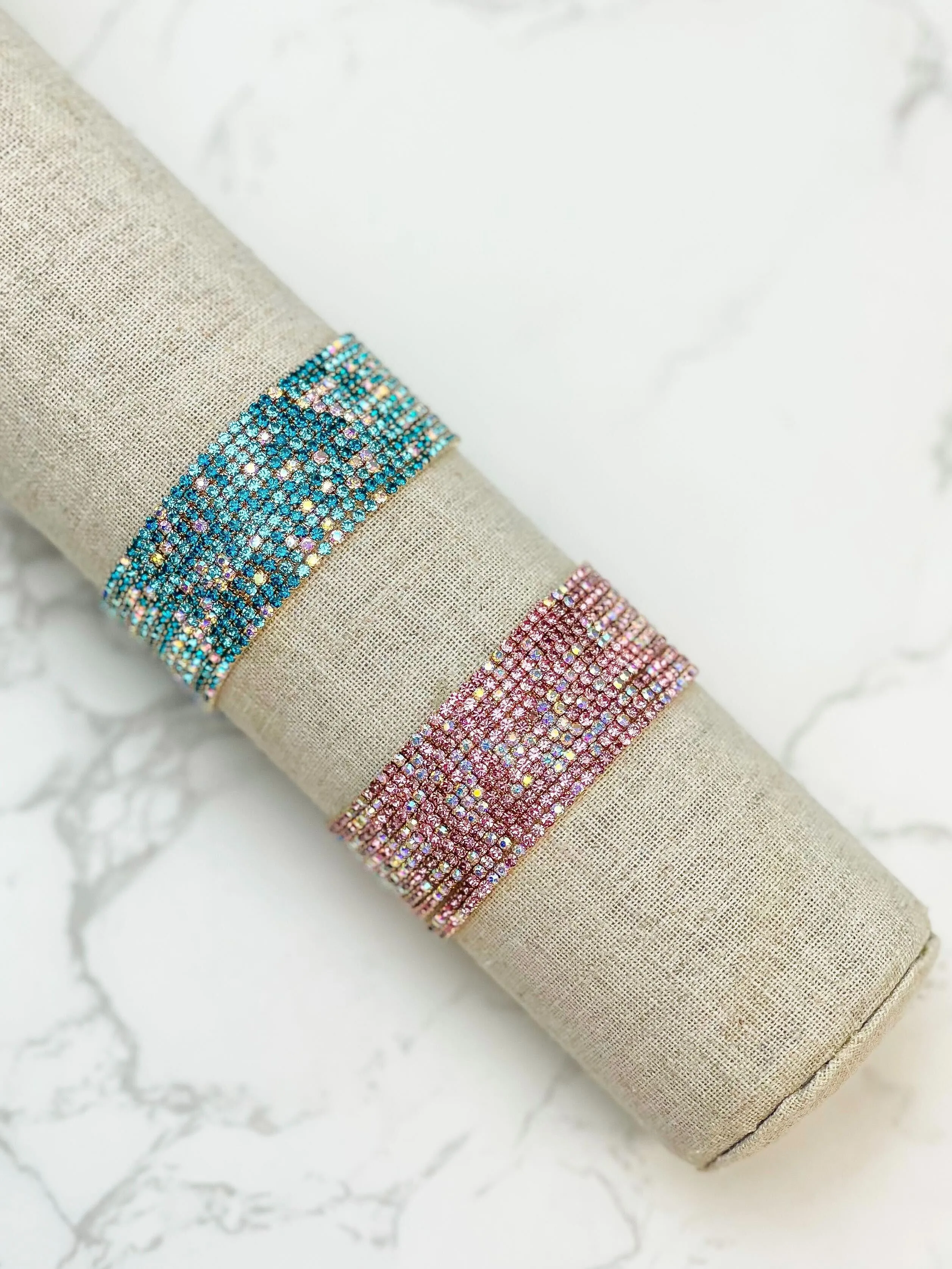 Skinny Gold Stretch Bracelet Stack - Pink