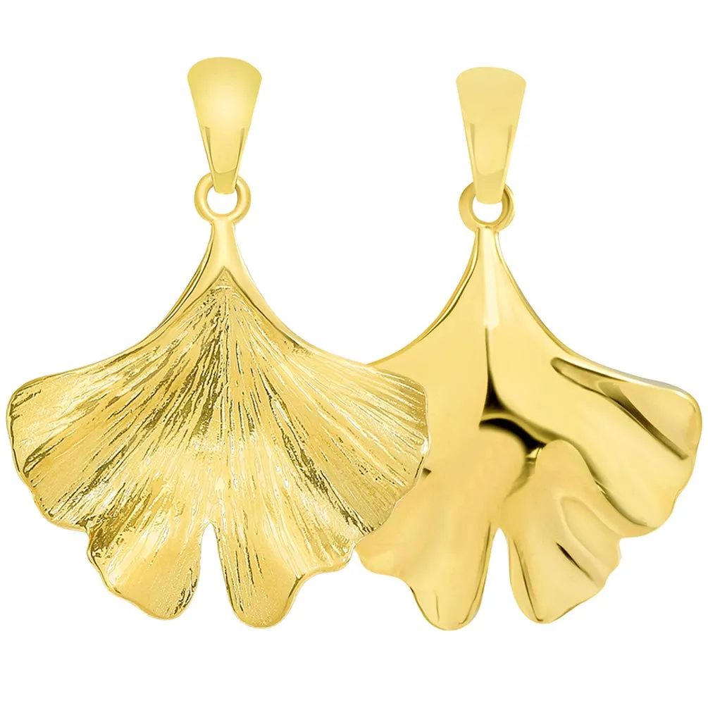 Solid 14k Yellow Gold Japanese Ginkgo Biloba Leaf Pendant