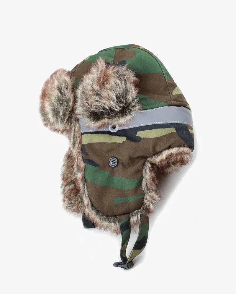 The Hat Depot - Safety Reflective Faux Fur Aviator Trapper