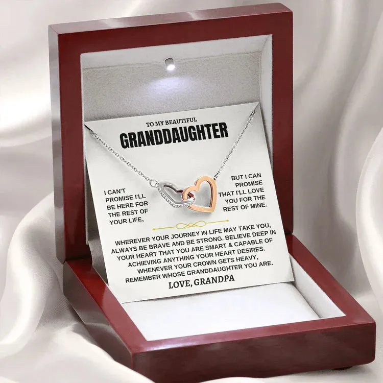 To My Granddaughter Necklace - Always Be Brave, Be Strong, Love Grandpa InterLocking Hearts Necklace