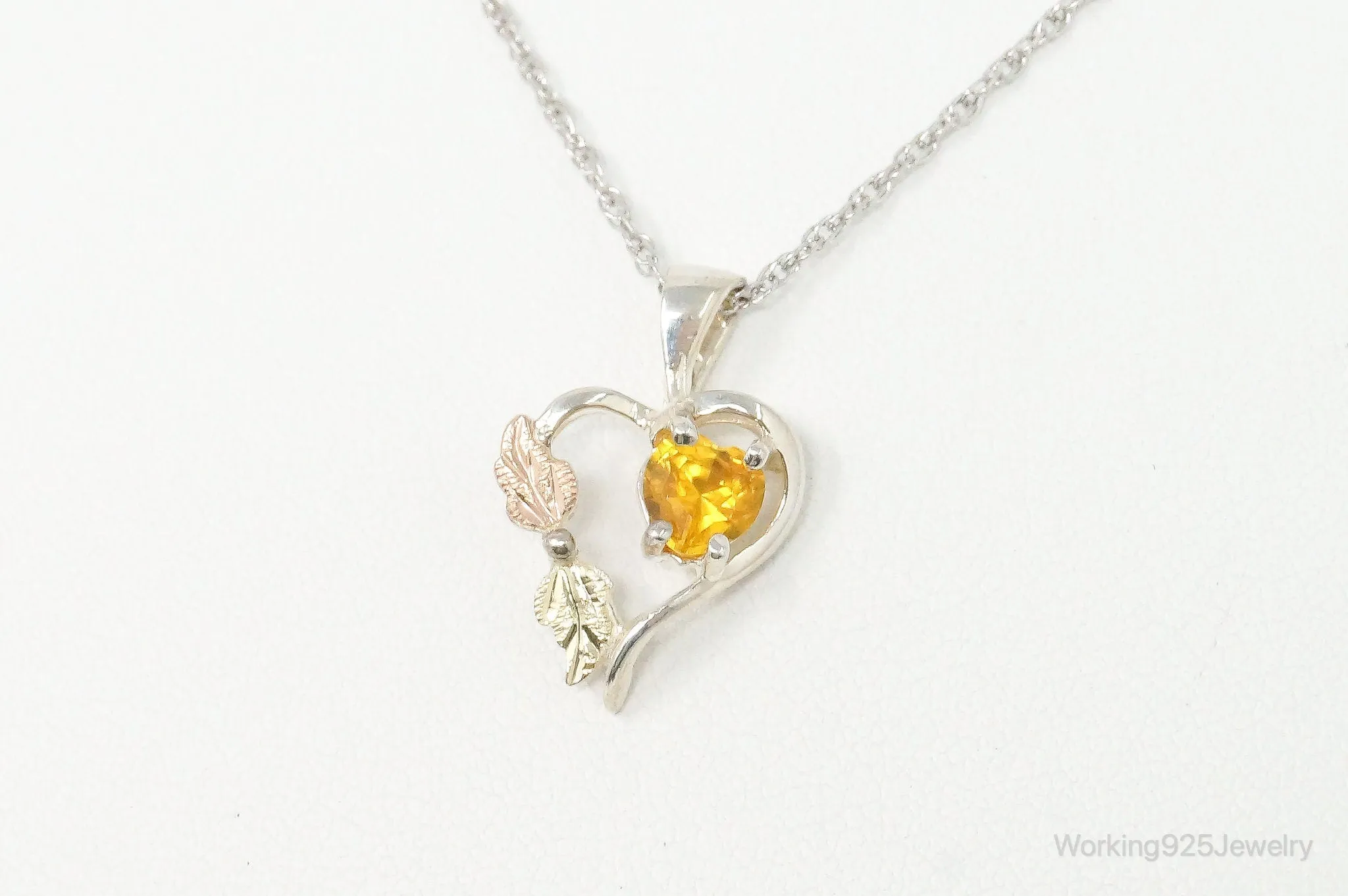 Vintage Landstrom 12K Black Hills Gold Citrine Sterling Silver Necklace