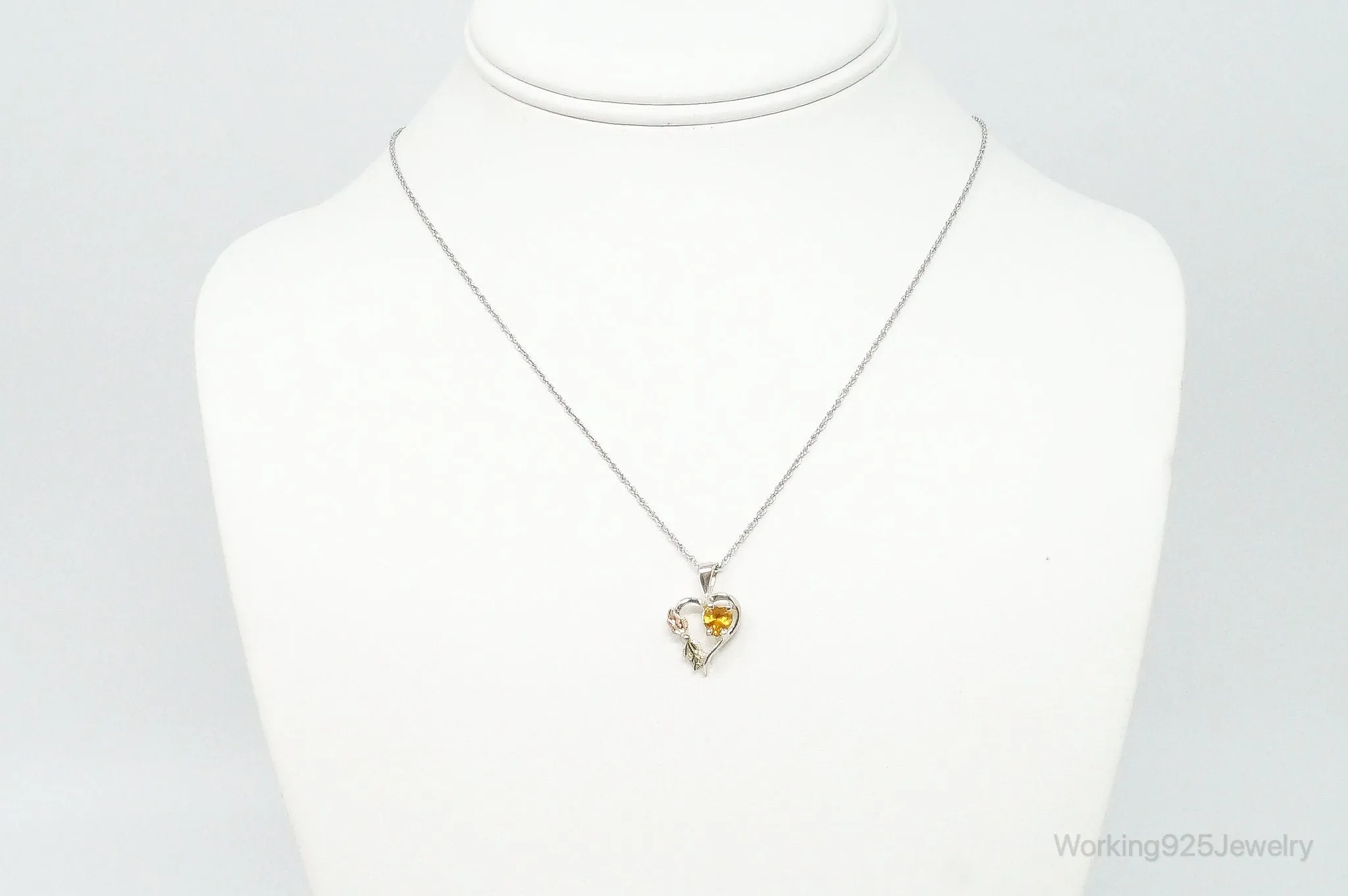 Vintage Landstrom 12K Black Hills Gold Citrine Sterling Silver Necklace