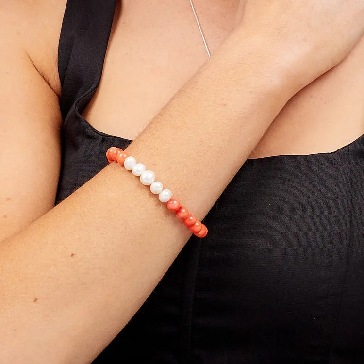 Women's Bracelet Pink Coral and White Freshwater Pearl Bracelet