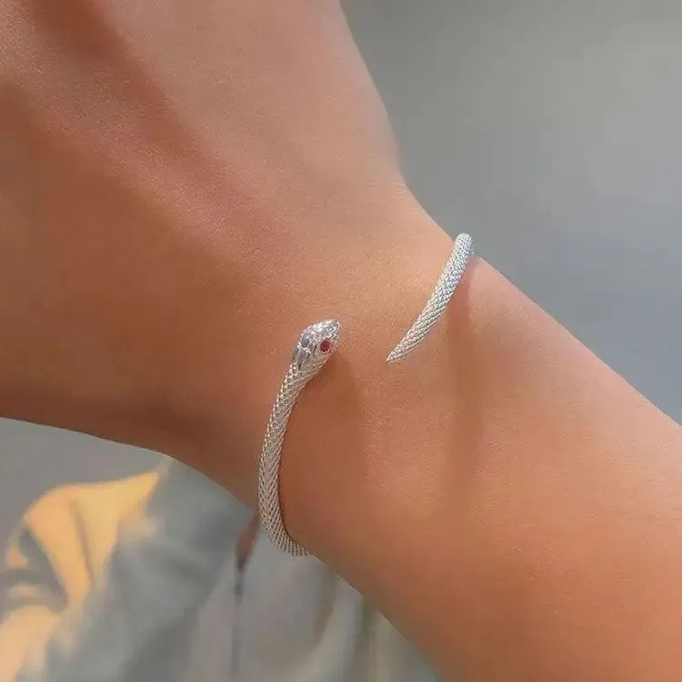Women's Silver Snake Bracelet | Symbolic Zodiac Design with Electroplated Finish