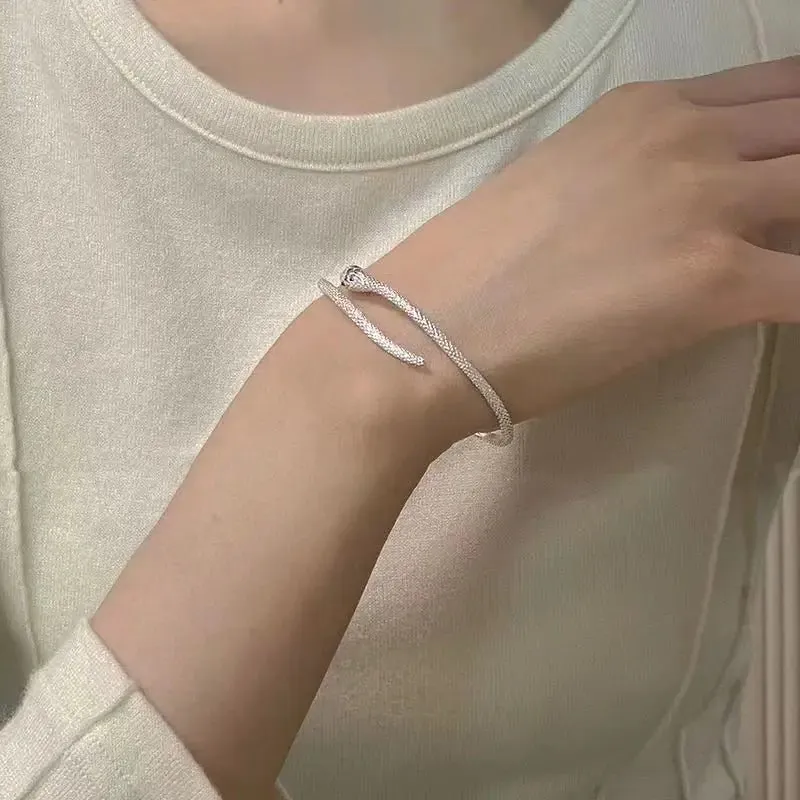Women's Silver Snake Bracelet | Symbolic Zodiac Design with Electroplated Finish